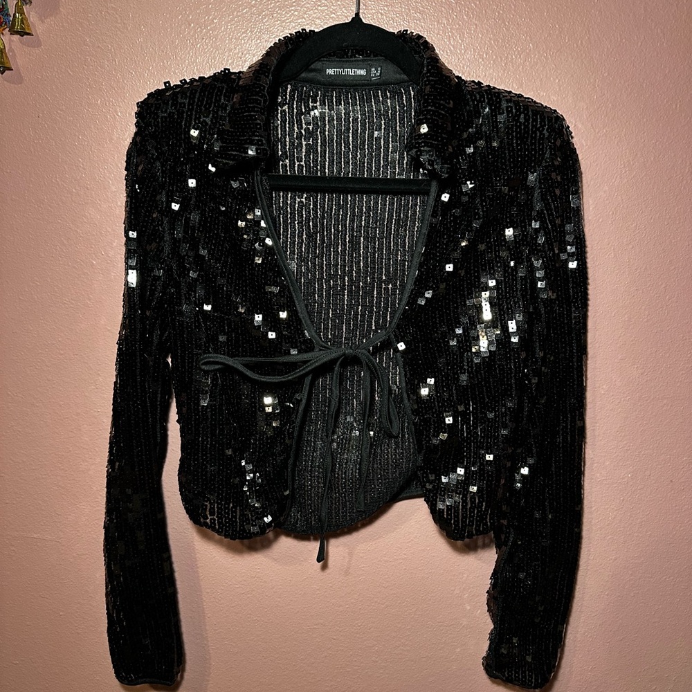 PrettyLittleThing Black Sequin Jacket